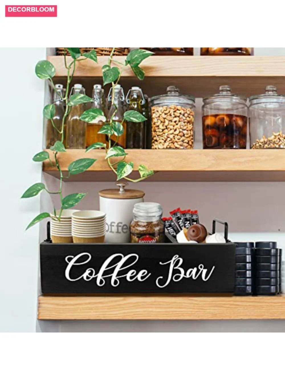 Solid Wood Coffee Station Organizer with 4 Compartments for K-Cups and Tea Bags